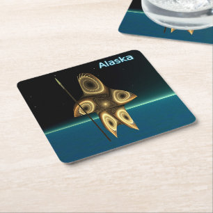 Fractal Inuit Hunter - Alaska Square Paper Coaster