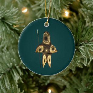 Fractal Inuit Hunter Ceramic Tree Decoration