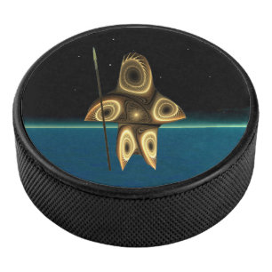 Fractal Inuit Hunter Hockey Puck