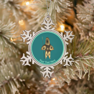 Fractal Inuit Hunter Snowflake Pewter Christmas Ornament