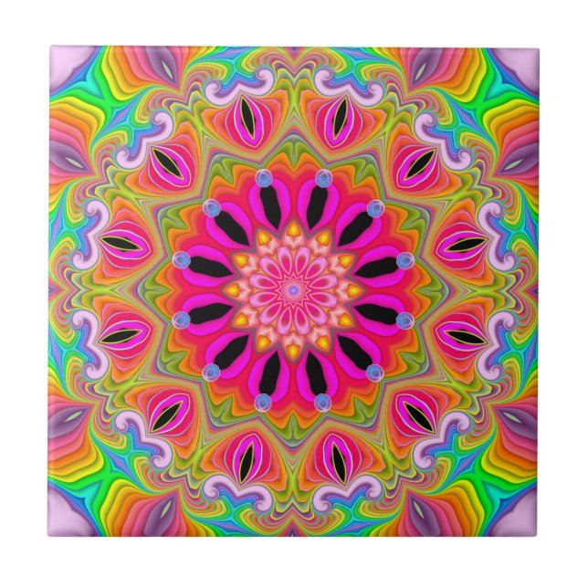 Fractal Kaleidoscope Celebrations Ceramic Tile (Front)