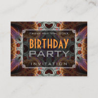 Fractal Love Hearts Birthday Mini Invitations