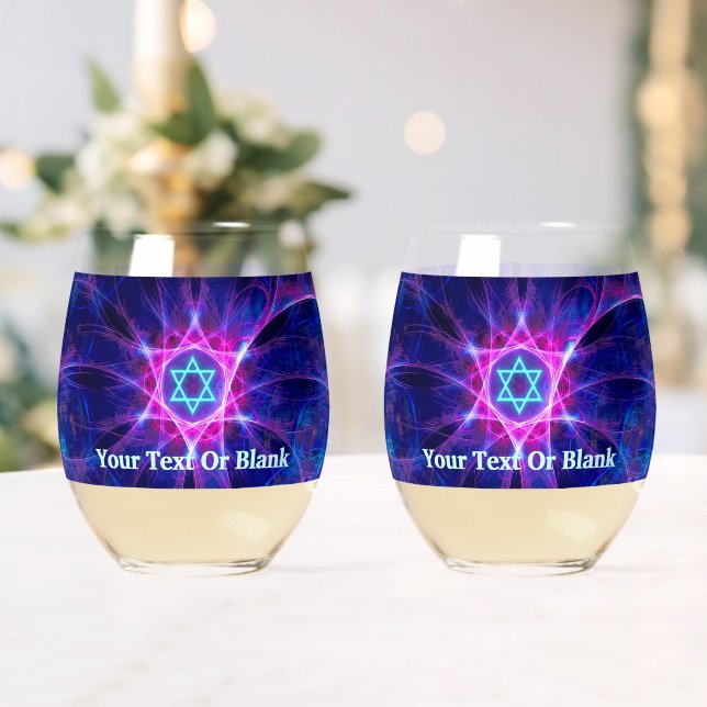 Fractal Magen Bet Stemless Wine Glass (Insitu (Wedding))