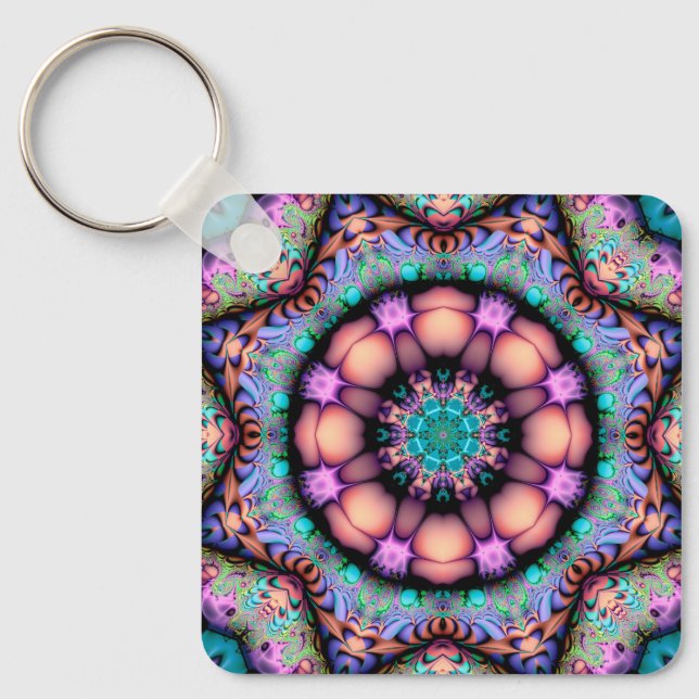 Fractal Mandala Floral Psychedelic Key Ring (Front)