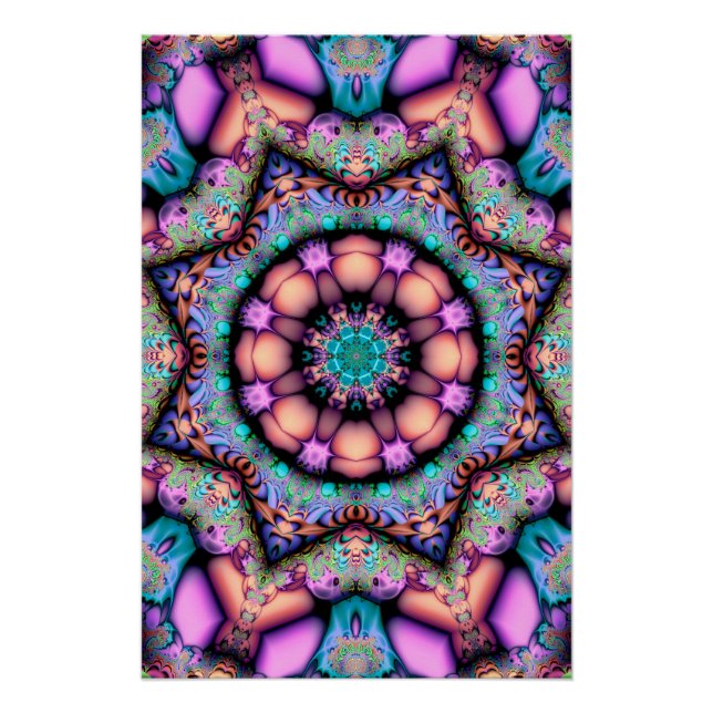 Fractal Mandala Floral Psychedelic Poster (Front)