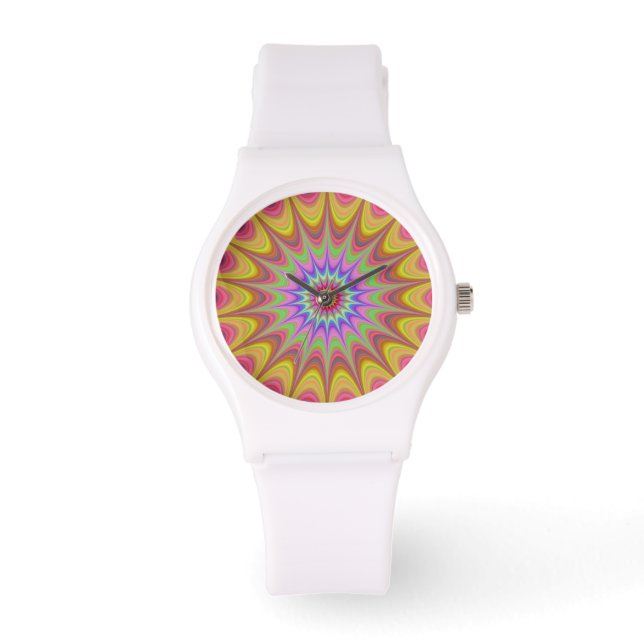 Fractal Mandala Floral Psychedelic Retro Trippy Watch (Front)