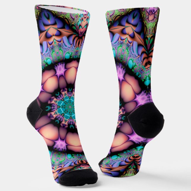 Fractal Mandala Floral Psychedelic Socks (Angled)