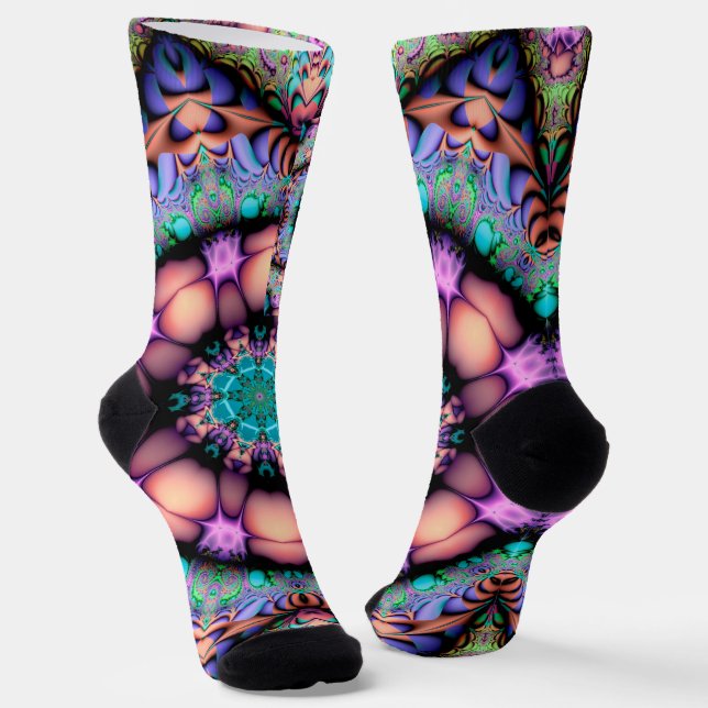 Fractal Mandala Floral Psychedelic Socks (Angled)