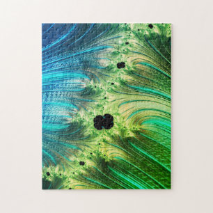 Fractal Mandelbrot   Turquoise Blue and Neo Mint Jigsaw Puzzle