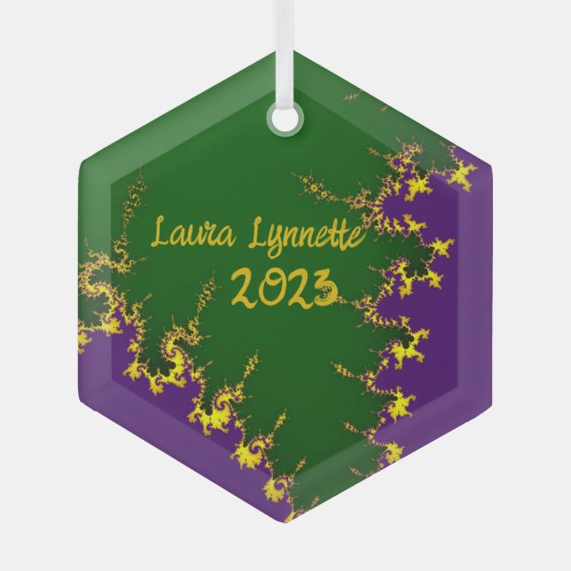 Fractal Mardi Gras Tree  Glass Tree Decoration (Front)