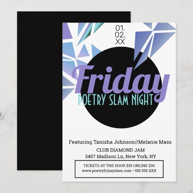 Fractal Night Club Flyer Poetry Promotional Purple Invitation (Front/Back)