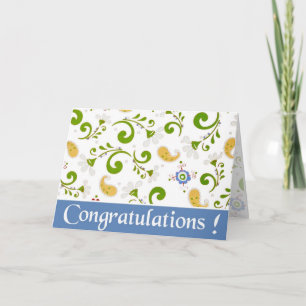 Fractal of Flowers Blue congratulations Card