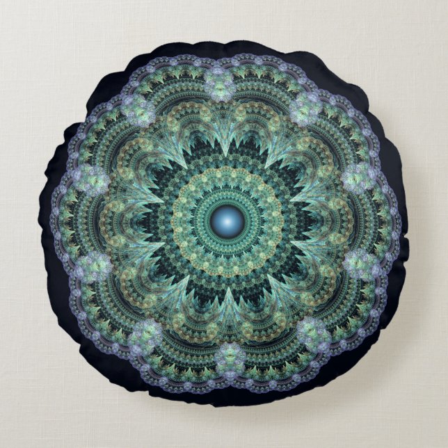 Fractal oriental pattern round cushion (Front)