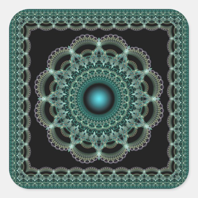 Fractal ornate refined pattern square sticker (Front)