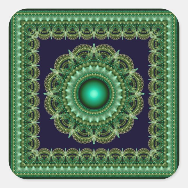 Fractal ornate star mandala square sticker (Front)