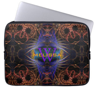 Fractal Owl Wings & Feathers Custom Name Laptop Sleeve