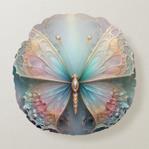 Fractal Pastel Butterfly, Round Cushion