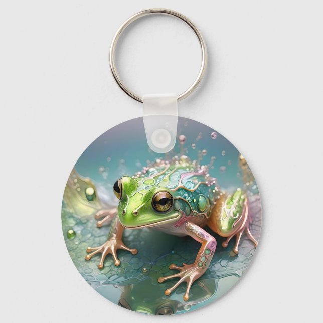Fractal Pastel Green Tree Frog Art Design, Key Ring (Front)
