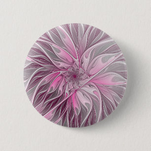 Fractal Pink Flower Dream, Floral Fantasy Pattern 6 Cm Round Badge