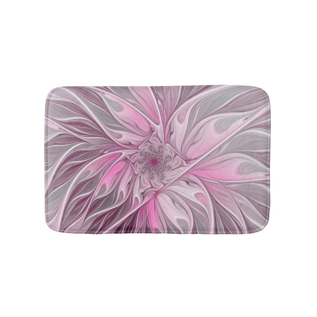 Fractal Pink Flower Dream, Floral Fantasy Pattern Bath Mat (Front)