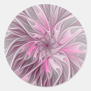 Fractal Pink Flower Dream, Floral Fantasy Pattern Classic Round Sticker
