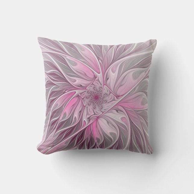 Fractal Pink Flower Dream, Floral Fantasy Pattern Cushion (Front)
