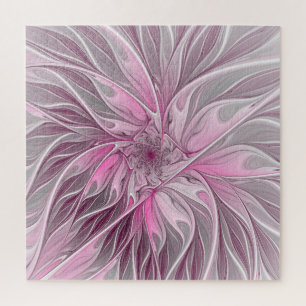 Fractal Pink Flower Dream, Floral Fantasy Pattern Jigsaw Puzzle