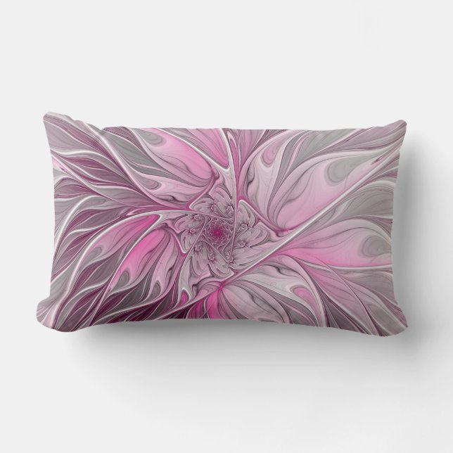 Fractal Pink Flower Dream, floral Fantasy Pattern Lumbar Cushion (Front)