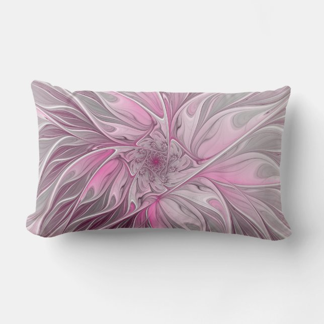 Fractal Pink Flower Dream, Floral Fantasy Pattern Lumbar Cushion (Front)