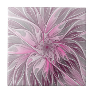 Fractal Pink Flower Dream, Floral Fantasy Pattern Tile