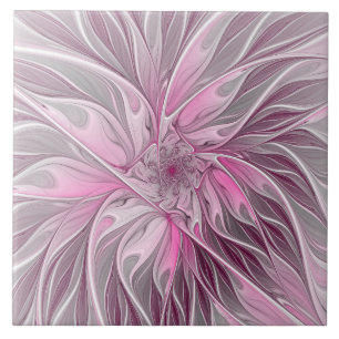 Fractal Pink Flower Dream, Floral Fantasy Pattern Tile