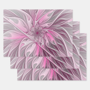Fractal Pink Flower Dream, floral Fantasy Pattern Wrapping Paper Sheet