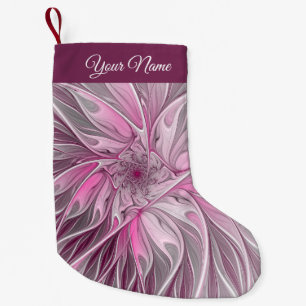 Fractal Pink Flower Star Floral Pattern Own Name Small Christmas Stocking
