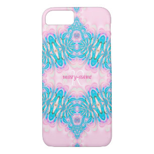 Fractal Pink Lace Garter Monogram Name Case-Mate iPhone Case