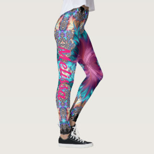 Fractal Pink Rainbow Custom Name Leggings