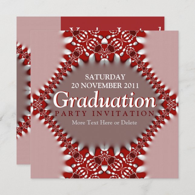Fractal Pink Red Curtain Graduation Invitation (Front/Back)