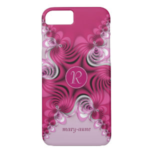 Fractal Pink Swirls Monogram Name Case-Mate iPhone Case