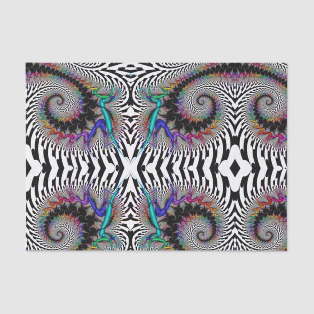 Fractal Rainbow Spiral Black White Abstract Tissue Paper (Front)