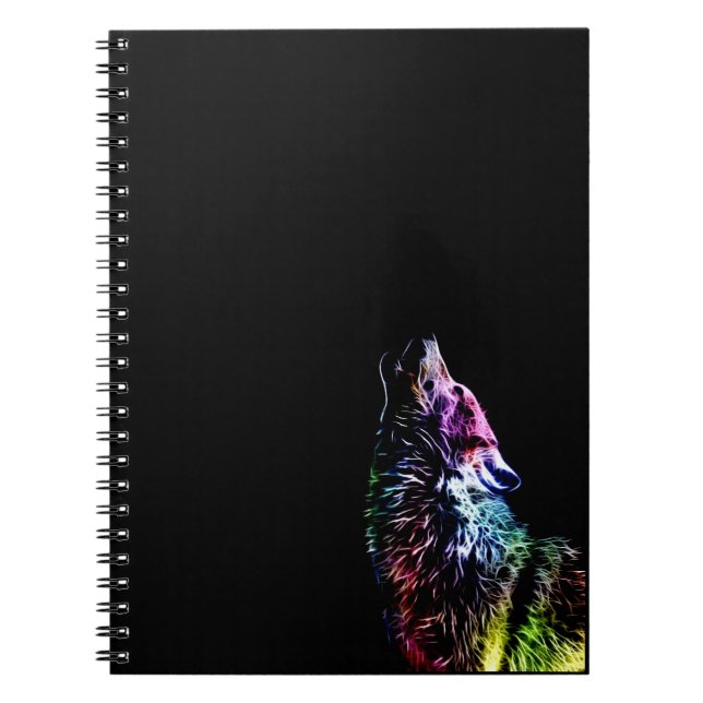 Fractal Rainbow Wolf Spiral Notebook (Front)