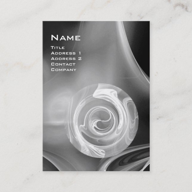 FRACTAL ROSE 4 MONOGRAM black white grey Business Card (Front)