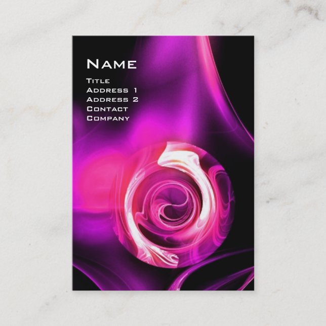 FRACTAL ROSE 4 MONOGRAM bright pink red black Business Card (Front)