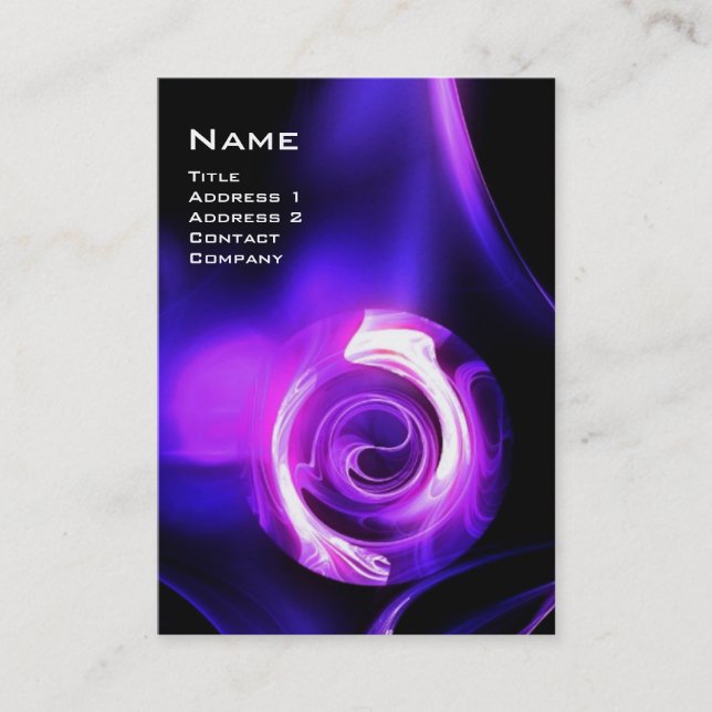 FRACTAL ROSE 4 MONOGRAM bright purple pink blue Business Card (Front)