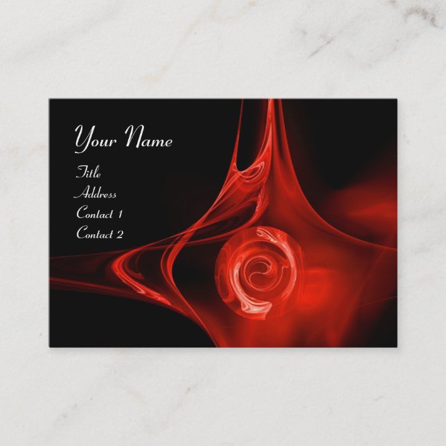 FRACTAL ROSE , ABSTRACT SWIRLS red black Business Card (Front)