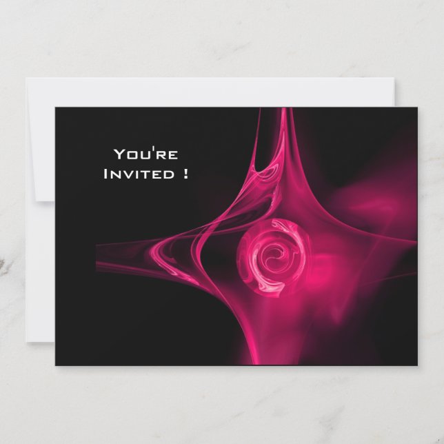FRACTAL ROSE bright pink black Invitation (Front)