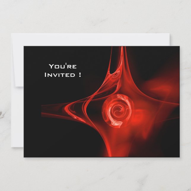 FRACTAL ROSE bright red black Invitation (Front)