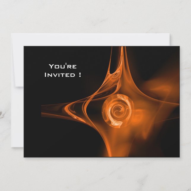 FRACTAL ROSE bright  red orange black Invitation (Front)