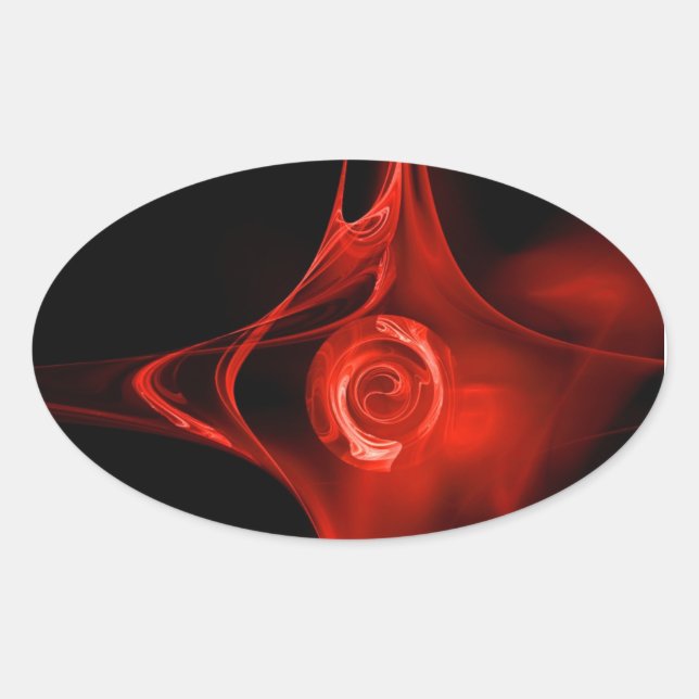 FRACTAL ROSE , red ,black Oval Sticker (Front)
