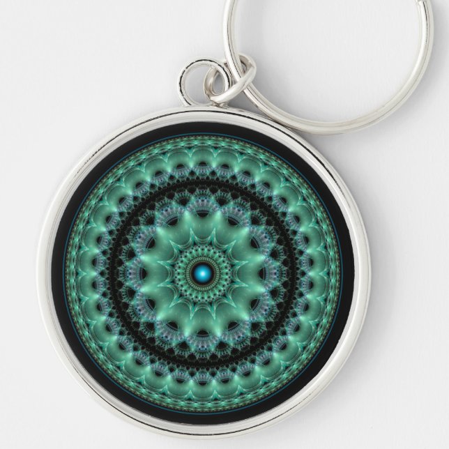 Fractal shiny flamboyant round pattern key ring (Front)