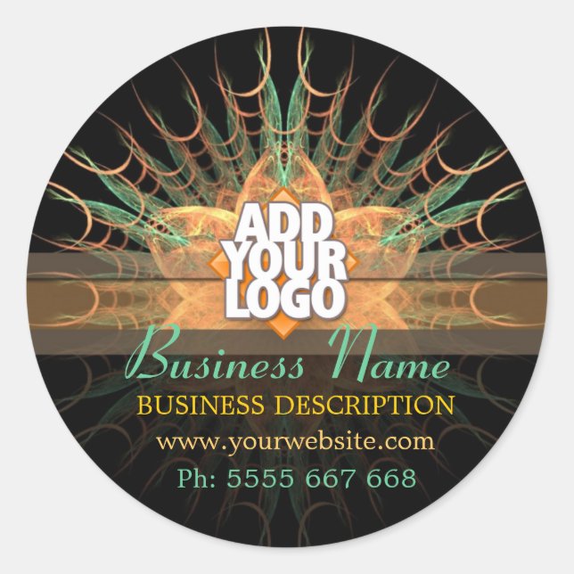 Fractal Sienna Flower w/ Logo Promotional Business Classic Round Sticker (Front)