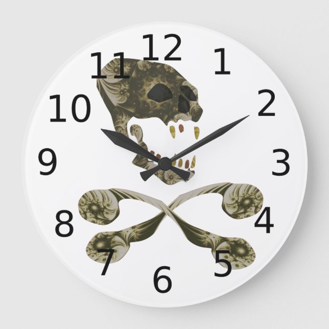 Fractal Skull and Crossbone Large Clock (Front)